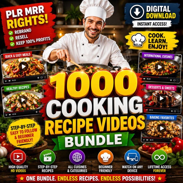 1000 Kochrezepte Bündel | Kochen Videos | Digitaler Download