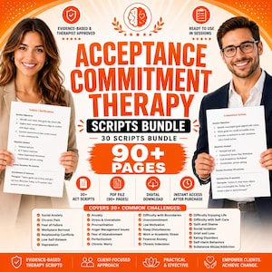 Paquete de guiones de terapia ACT / PDF de terapia de aceptación y compromiso / Recurso para terapeutas