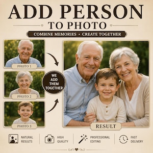 Composizione di foto di famiglia / Aggiungi persona mancante alla foto / Unisci immagini / Fotoritocco professionale