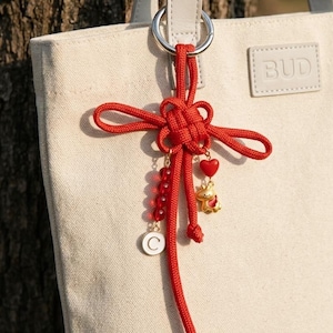 Handwoven Chinese Lucky Knot Bag Charm, Horse Initial Charms, Red Rope Keychain