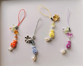 Abalorio de pez para teléfono con cuentas de vidrio: llavero con etiqueta para bolso hecho a mano