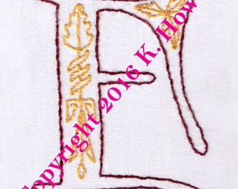 F Hand Embroidery Pattern, Medieval, Letter, Monogram, Font, Illuminated Manuscript, PDF