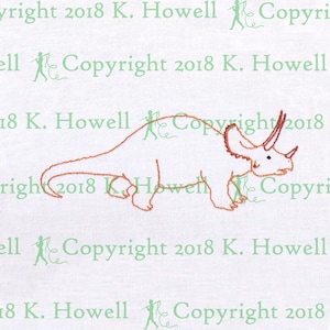 Dinosaur Hand Embroidery Pattern, Dinosaur, Triceratops, Herbivore, Horns, Defense, Rhino, Rhinoceros, Natural History, Paleontology, PDF