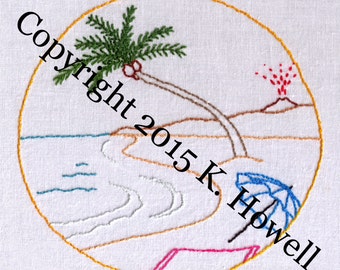 Beach Hand Embroidery Pattern, Scene, Coastal, View, PDF