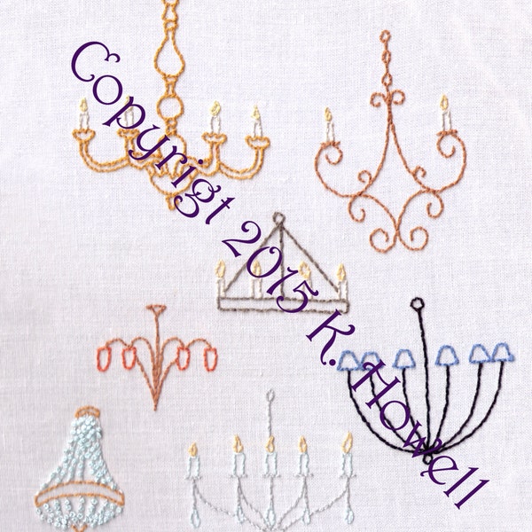 Chandeliers Hand Embroidery Pattern, Lights, PDF, Miniature
