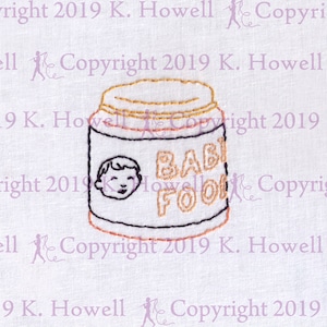 Baby Food Hand Embroidery Pattern, Baby Food Jar, Baby, Food, Jar, Gerber, Baby Food, Infant, Childhood, Retro, Vintage, Download, PDF