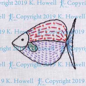 Rainbow Fish Hand Embroidery Pattern, Fish, Sampler, Rainbow, Modern, Cute, Fun, 3, Various, Stitches, Pattern, Digital, Download, PDF
