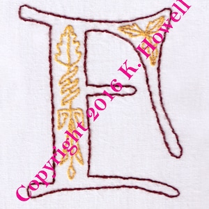 F Hand Embroidery Pattern, Medieval, Letter, Monogram, Font, Illuminated Manuscript, PDF