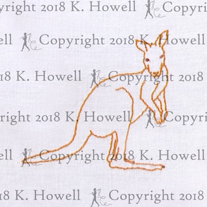 May include: A brown line drawing of a kangaroo on a white background. The image includes the text "Copyright 2018 K. Howell" repeated multiple times.