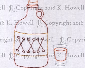 Whiskey Hand Embroidery Pattern, Whiskey, Jug, Shot, Glass, Booze, Saloon, Old West, Alcohol, Bottle, XXX, Moonshine, Bar, Drink, Rye, PDF