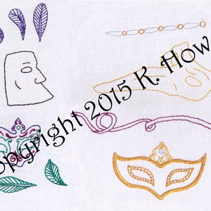 Masks Hand Embroidery Pattern, Venetian Mask Assortment, Masquerade, Carnival, PDF