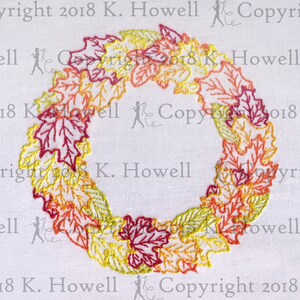 Fall Wreath Hand Embroidery Pattern, Autumn, Fall, Leaves, Colorful, Color, Changing, Wreath, Door, Garden, Season, Circle, Detailed, PDF