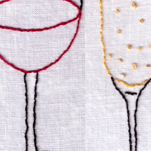 Wine Glasses Hand Embroidery Pattern, PDF, Value Combo Pack, Wine Glass and Champagne Glass, Glasses, Glas, Wine, Champagne, Vino