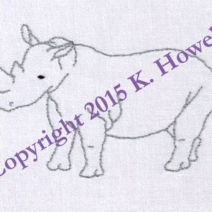 Rhino Hand Embroidery Pattern, Rhinoceros, Exotic, Safari, Africa, Zoo, Endangered, Animal, Rare, Herbivore, Horn, Digital Download, PDF