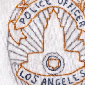 警察の手刺繍パターン、LAPD、警察バッジ、ロサンゼルス、ファースト レスポンダー、ドラグネット、警官、PDF