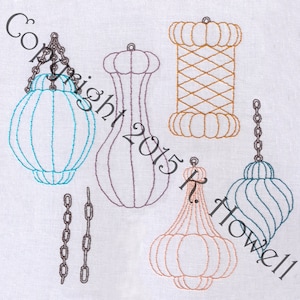 Lamps Hand Embroidery Pattern, glass, hanging, lantern, Venetian, Lamps, Set 2 of 2, PDF