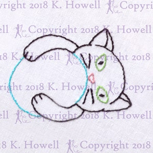 Cat Hand Embroidery Pattern, Kitten, Cat, Kitty, Cute, Cartoon, Derpy, Play, Playful, Ball, Toy, Color, Small, Fun, Pet, Feline, Animal, PDF