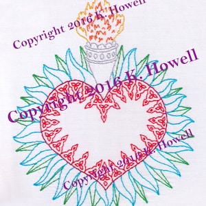 Sacred Heart Hand Embroidery Pattern, Large, Catholic, Steampunk, Love, Heart, Filigree, Ornate, PDF