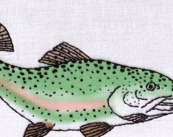 Fish Hand Embroidery Pattern, Rainbow Trout, Fishing, River, Lake, Pond, Fisherman, PDF