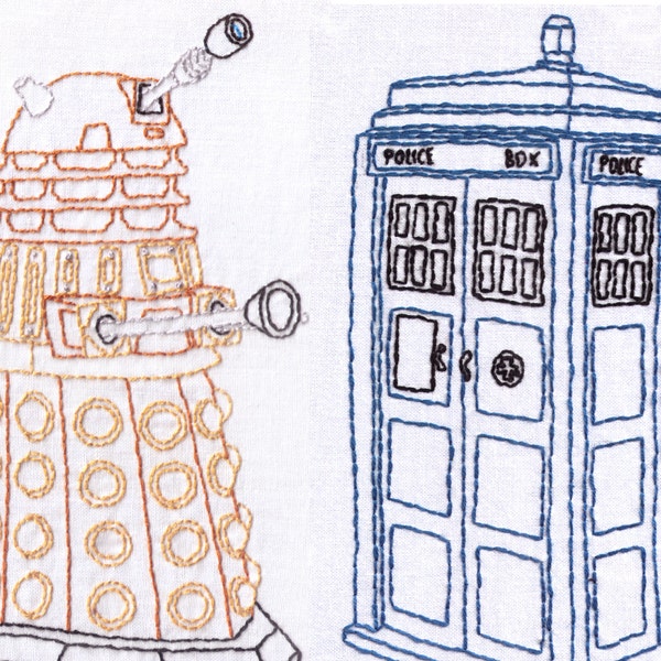 Dr Who Hand Embroidery Patterns Combo Pack, TARDIS, Dalek, Doctor Who, PDF