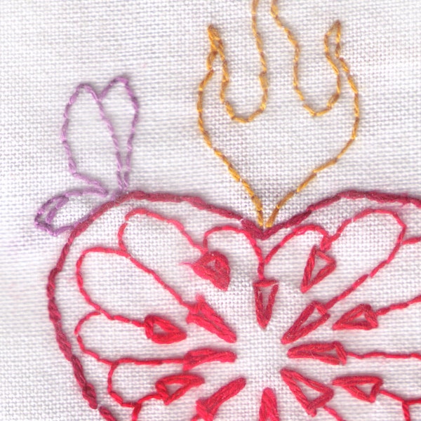 Sacred Heart Hand Embroidery Pattern, Sacred Heart with Butterfly, Catholic, Arrow, PDF