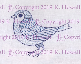 Bird Hand Embroidery Pattern, Bluebird, Blue, Bird, Sampler, Folk, Cute, Fun, Various, Stitches, Pattern, Design, Digital, Download, PDF
