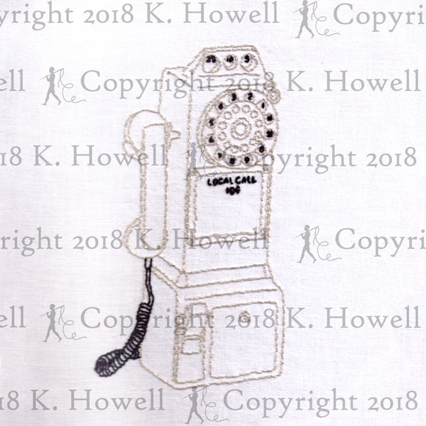 Phone Hand Embroidery Pattern, Antique, Rotary, Wall, Phone, Telephone, Payphone, Earpiece, Metal, Vintage, Dial, Rotary, Pay, Phone, PDF