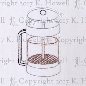 Handbroderimönster för kaffe, French Press, Fransk, Rostning, Kaffe, Joe, Kanna, Maker, Böna, Kopp, Malning, Koffein, Kök, Café, Mugg, PDF
