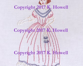 Southern Belle Hand Embroidery Pattern, Victorian, Dress, Belle, Ball, Dance, Lady, Woman, Female, Pretty, Charming, South, Civil War, PDF