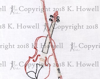 Violin Hand Embroidery Pattern, Antique, Vintage, Classical, Orchestra, Music, Song, String, Wood, Bow, Lesson, Teacher, Violinist, PDF