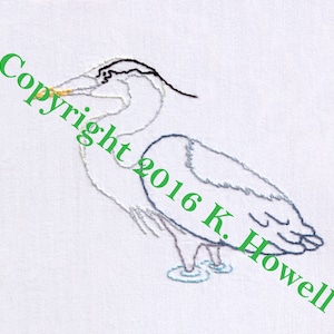Bird Hand Embroidery Pattern, Blue Heron, PDF