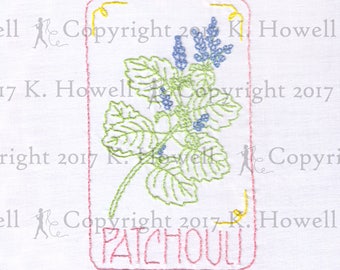 Patchouli Hand Embroidery Pattern, Flower, Plant, Patchouli, Herb, Medicine, Incense, Bug Repellant, Herbal, Essential Oil, Leaf, PDF