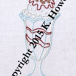 Ice Cream Sundae Hand Embroidery Pattern, Ice Cream, Sundae, Sweet, Treat, Parfait, Dessert, PDF