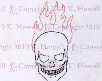 Skull Anatomy Hand Embroidery Pattern, Skull, Halloween, Flame, Scary, Spooky, Goth, Rock, Punk, Death, Bones, Digital, Download, PDF