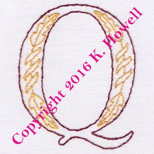 Q Hand Embroidery Pattern, Medieval, Letter, Monogram, Font, Illuminated Manuscript, PDF