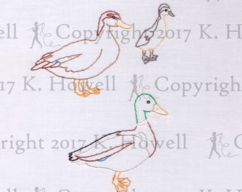 Duck Hand Embroidery Pattern, Animal, Ducks, Family, Mallard, Avian, Bird, Standing, Nest, Mating, Flight, Migration, Wing, Beak, PDF