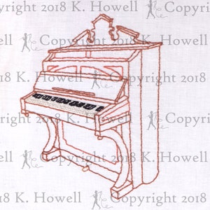Piano Hand Embroidery Pattern, Antique, Vintage, Upright, Piano, Keys, Ebony, Ivory, Music, Song, Pianist, Lesson, Teacher, Keyboard, PDF