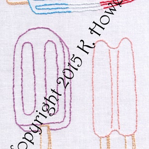 Popsicles Hand Embroidery Pattern, Frozen, Treat, PDF