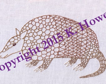 Armadillo Hand Embroidery Pattern, Wildlife, Texas, Southwest, Desert, PDF