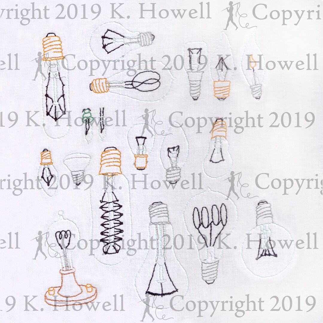 Light Bulbs Hand Embroidery Pattern, Traditional, Vintage, Antique