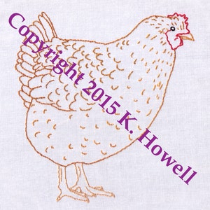Chicken Hand Embroidery Pattern, Hen, Farm, Female, Bird, Fowl, Egg Laying, Feather, Wing, Tail, PDF