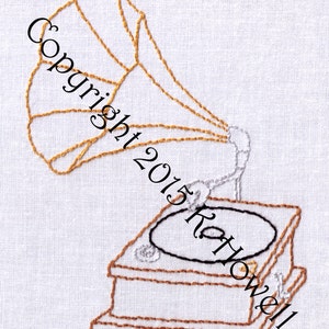 Record Player Hand Embroidery Pattern, Victrola, Victorian, Turntable, PDF