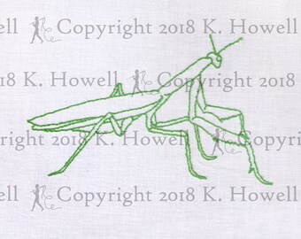 Praying Mantis Hand Embroidery Pattern, Insect, Bug, Praying Mantis, Praying, Mantis, Garden, Yard, Predator, Beneficial, Pet, PDF