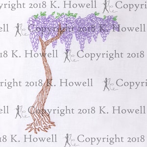 Wisteria Hand Embroidery Pattern, Tree, Flower, Vine, Wisteria, Flowering, Branch, Border, Accent, Trellis, Garden, Purple, Violet, PDF
