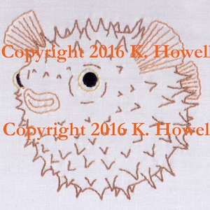 Puffer Fish Hand Embroidery Pattern, Ocean, Fish, Spiked, Sea, Swimming, Tiki, PDF