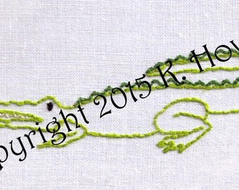 Alligator Hand Embroidery Pattern, Crocodile, Animal, Reptile, Amphibian, Water, Swamp, River, PDF