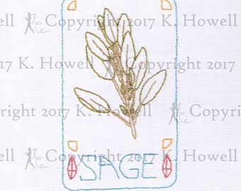 Sage Hand Embroidery Pattern, Flower, Plant, Sage, Herb, Medicine, Incense, Cooking, Smudge, Cleanse, Herbal, Essential Oil, Memory, PDF