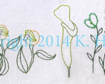 Plants Hand Embroidery Pattern, Carnivorous Plants, Garden, PDF