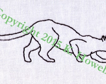 Cat Hand Embroidery Pattern, Pouncing, Stalking, Hunting, Feline, Pet, PDF