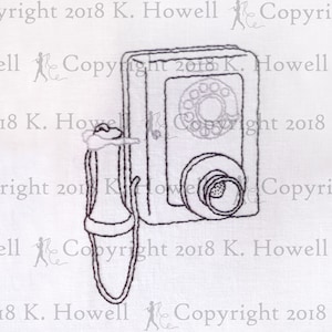 Phone Hand Embroidery Pattern, Antique, Rotary, Wall, Phone, Telephone, Handpiece, Earpiece, Metal, Vintage, Dial, Rotary, Old Fashioned,PDF